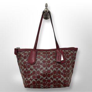 Coach Burgundy and Gray Signature Tote